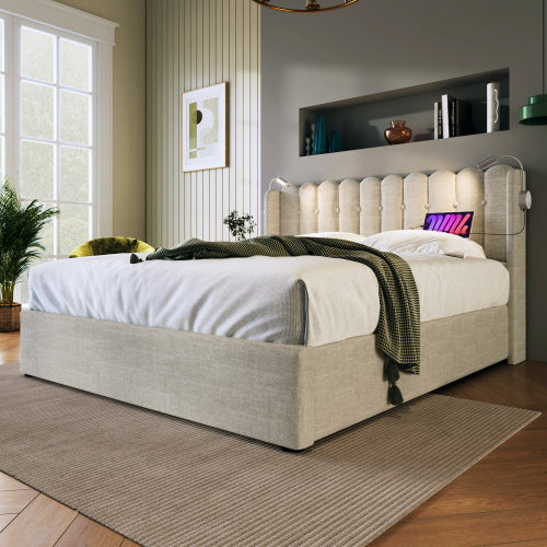 Linen Storage Space Bed Frame With Mattress Queen Size