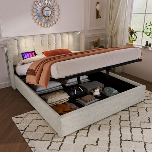Linen Storage Space Bed Frame With Mattress Queen Size