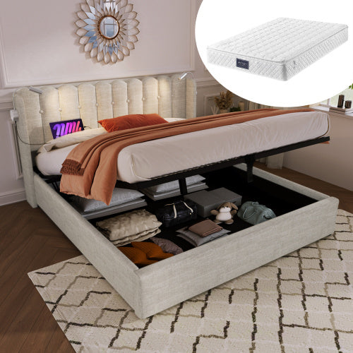 Linen Storage Space Bed Frame With Mattress Queen Size